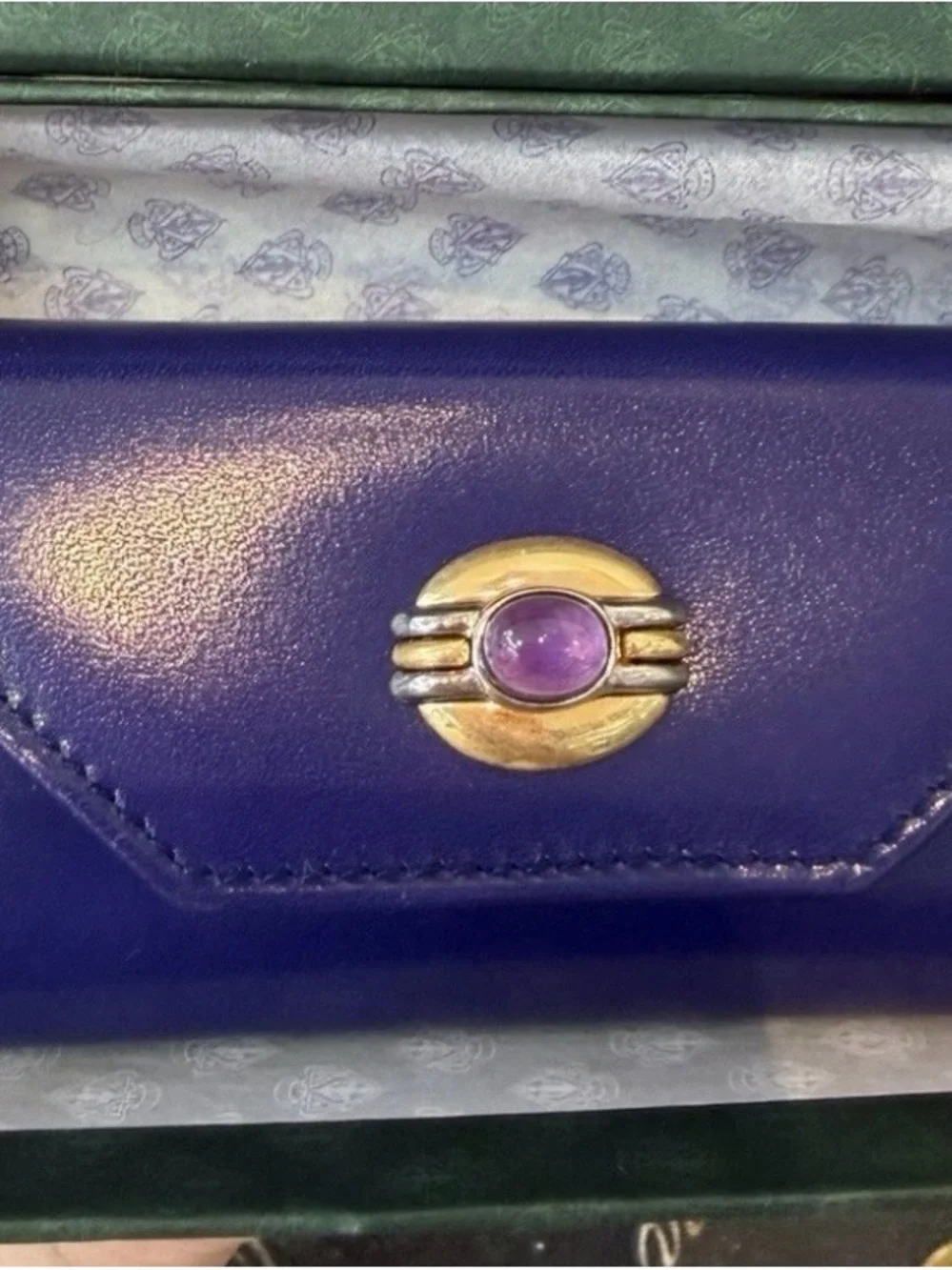 Purple Leather Key Holder with Gold & Silver Cabochon Accent